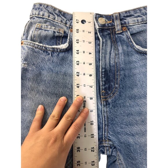 Zara High Rise Jeans Women 4 Blue Distressed Rigid Casual Contemporay Raw Hem - Picture 9 of 15